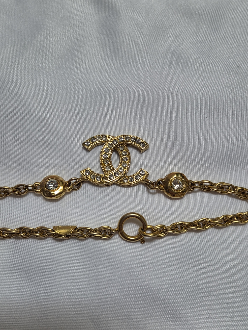 Vintage Chanel Gold CC Logo Crystal Pendant Necklace - Picture 5 of 7